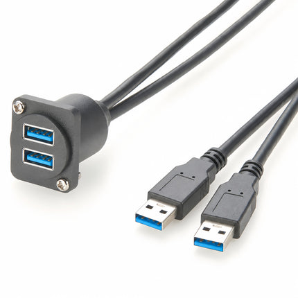 Dual USB 3.0 A Panel Mount Extension Cable