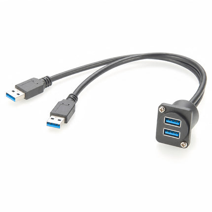 Dual USB 3.0 A Panel Mount Extension Cable
