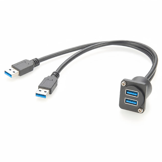Dual USB 3.0 A Panel Mount Extension Cable