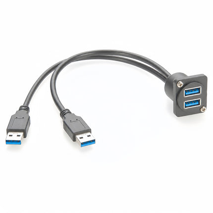 Dual USB 3.0 A Panel Mount Extension Cable