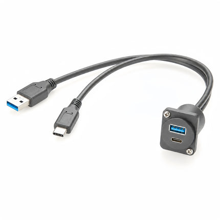 USB 3.0 & USB-C 3.1 Male to Female Panel Mount Cable