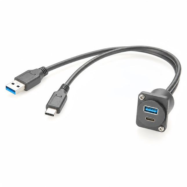 USB 3.0 & USB-C 3.1 Male to Female Panel Mount Cable