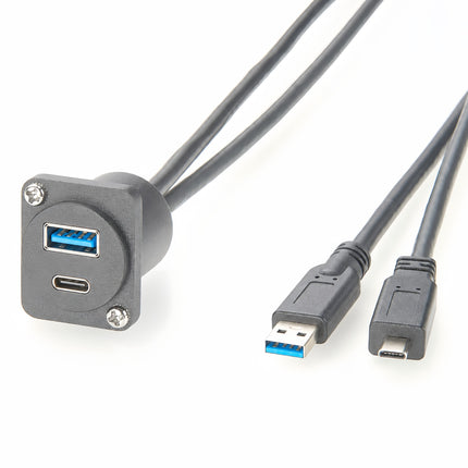 USB 3.0 & USB-C 3.1 Male to Female Panel Mount Cable