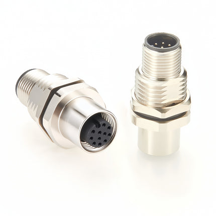 M12 A Code 12 Pin Panel Mount Feedthrough Connector IP67 Shielded M12 12 Pin A Coded Male to Female Bulkhead Connector
