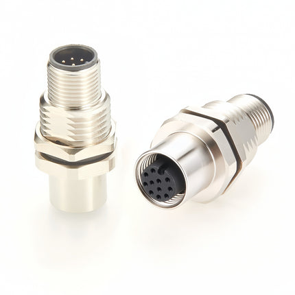 M12 A Code 12 Pin Panel Mount Feedthrough Connector IP67 Shielded M12 12 Pin A Coded Male to Female Bulkhead Connector