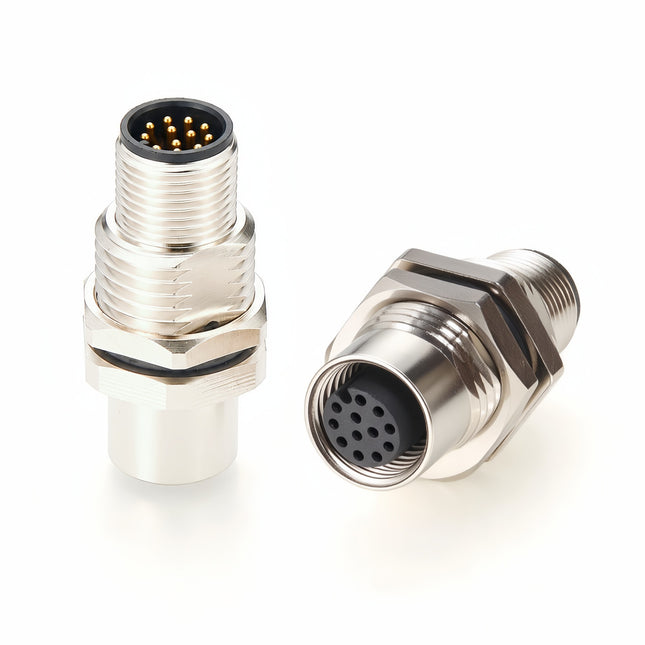 M12 A Code 12 Pin Panel Mount Feedthrough Connector IP67 Shielded M12 12 Pin A Coded Male to Female Bulkhead Connector