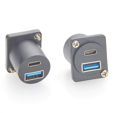 USB-A 3.0 USB-C 3.1 D-Series Panel Mount Adapter