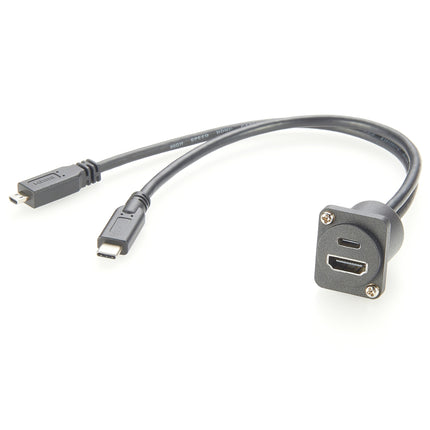 Micro HDMI to HDMI & Type C 3.1 Male to Female Panel Mount Cable