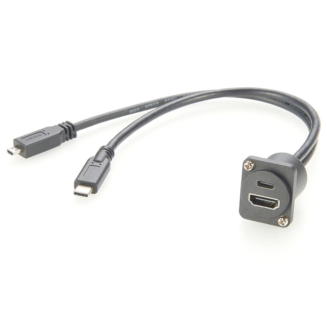 Micro HDMI to HDMI & Type C 3.1 Male to Female Panel Mount Cable