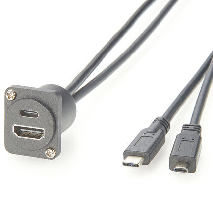 Micro HDMI to HDMI & Type C 3.1 Male to Female Panel Mount Cable