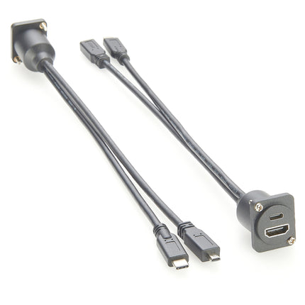 Micro HDMI to HDMI & Type C 3.1 Male to Female Panel Mount Cable
