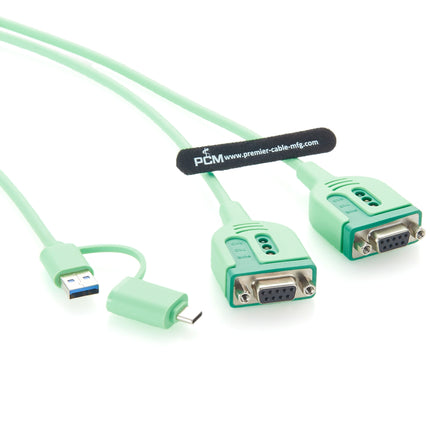 USB-A USB-C to Dual RS232 DB9 Y Splitter Serial Cable