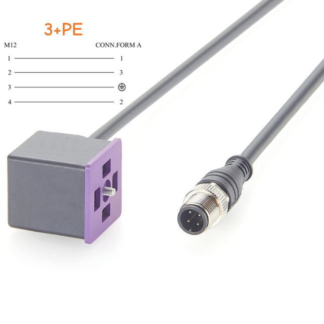 M12 to DIN 43650 Form A 3+PE Solenoid Valve Cable