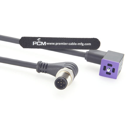 Right Angle M12 to DIN Form C Solenoid Valve Connector Cable with LED