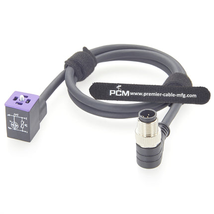 Right Angle M12 to DIN Form C Solenoid Valve Connector Cable with LED