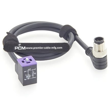 Right Angle M12 to DIN Form C Solenoid Valve Connector Cable with LED