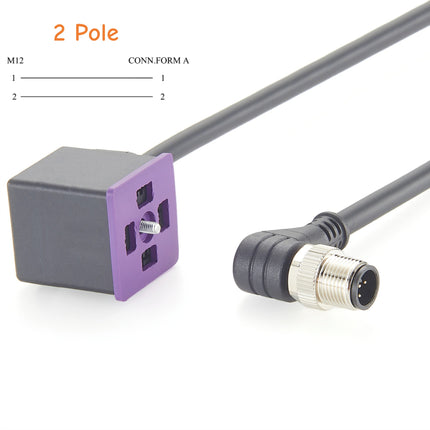 Right Angle M12 to DIN 43650 Form A Solenoid Valve Cordset 2 Pole