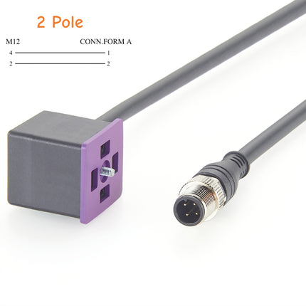 M12 to DIN 43650 Form A 2 Pole Solenoid Valve Cordset
