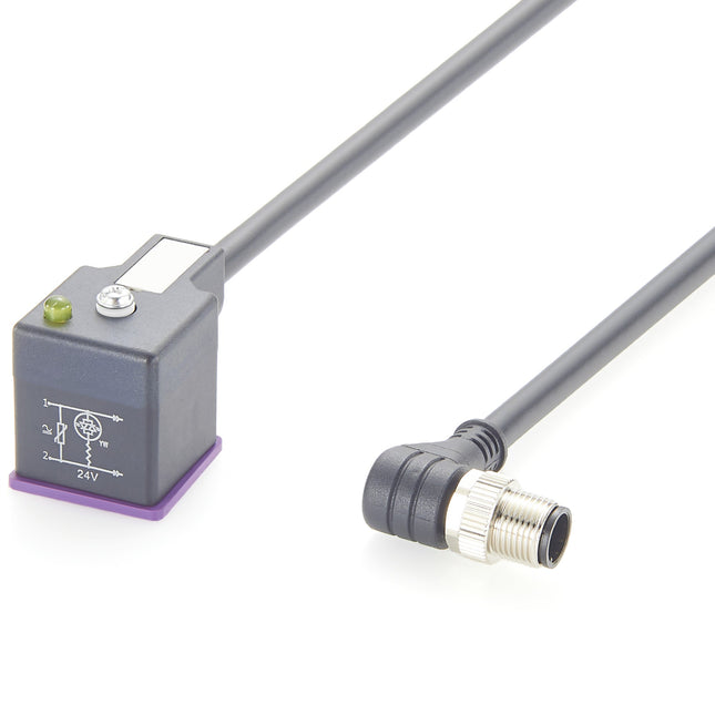 Right Angle M12 to DIN Form A Solenoid Valve Adapter Cable 3 Pole with LED