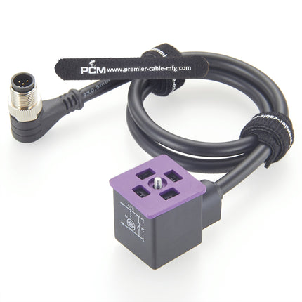 Right Angle M12 to DIN Form A Solenoid Valve Adapter Cable 3 Pole with LED