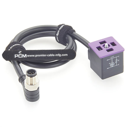 Right Angle M12 to DIN Form A Solenoid Valve Adapter Cable 3 Pole with LED