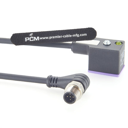 Right Angle M12 to DIN Form B 10mm Solenoid Valve Cable with LED
