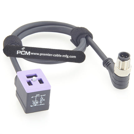 Right Angle M12 to DIN Form B 10mm Solenoid Valve Cable with LED