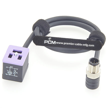 Right Angle M12 to DIN Form B 10mm Solenoid Valve Cable with LED
