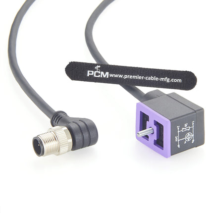 Right Angle M12 to DIN Form B 11mm Solenoid Valve Cable with LED