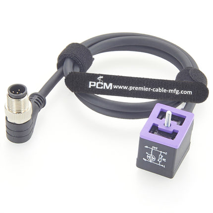 Right Angle M12 to DIN Form B 11mm Solenoid Valve Cable with LED