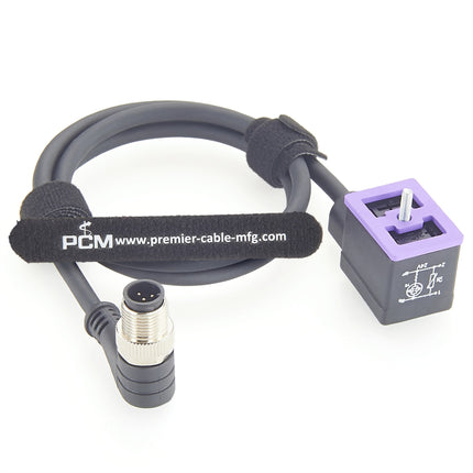 Right Angle M12 to DIN Form B 11mm Solenoid Valve Cable with LED