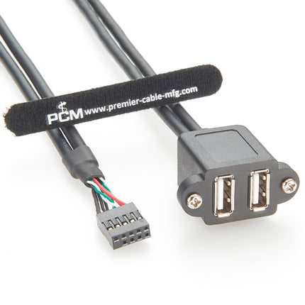 Panel Mount Dual USB 2.0 A Female to 10 Pin Header Cable