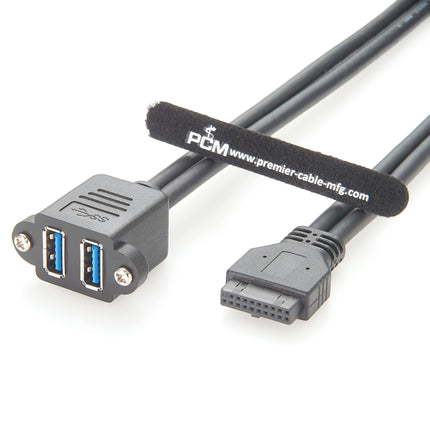 Dual USB 3.0 Female Screw Panel Mount to Motherboard 20 Pin Header Cable