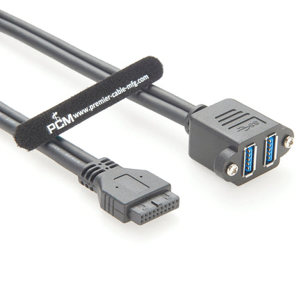 Dual USB 3.0 Female Screw Panel Mount to Motherboard 20 Pin Header Cable