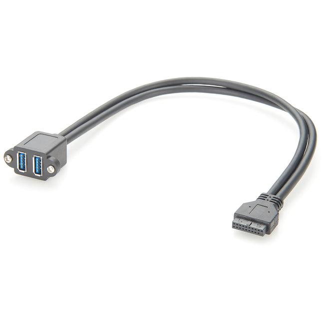 Dual USB 3.0 Female Screw Panel Mount to Motherboard 20 Pin Header Cable