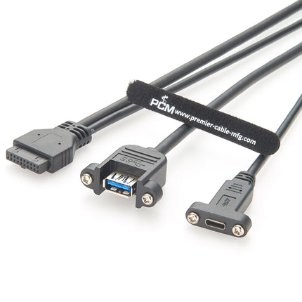 USB 3.0 IDC 20 Pin Header to Dual USB 3.0 & USB 3.1 C Panel Mount Cable
