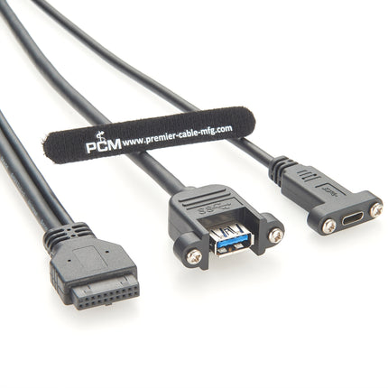 USB 3.0 IDC 20 Pin Header to Dual USB 3.0 & USB 3.1 C Panel Mount Cable