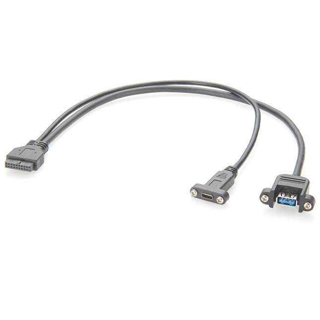 USB 3.0 IDC 20 Pin Header to Dual USB 3.0 & USB 3.1 C Panel Mount Cable