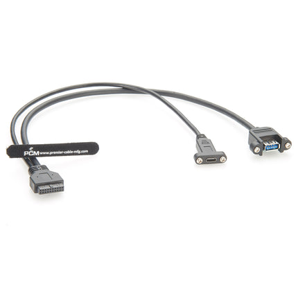 USB 3.0 IDC 20 Pin Header to Dual USB 3.0 & USB 3.1 C Panel Mount Cable