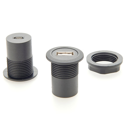 USB A Jack to Micro USB B Jack Round Panel Mount Adapter