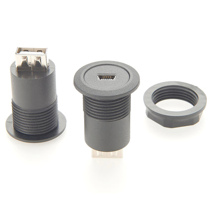 USB Mini B Jack to USB A Jack Round Panel Mount Adapter