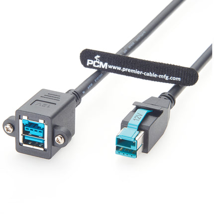 12V Powered USB Panel Mount Extension Cable