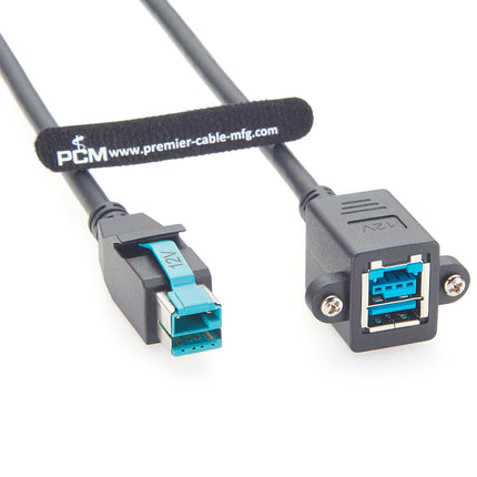12V Powered USB Panel Mount Extension Cable