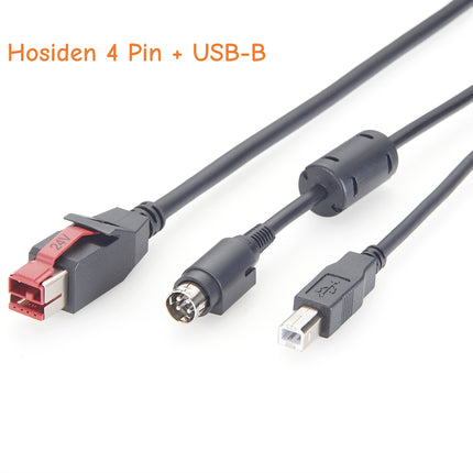 Powered USB Cable 24V to USB Type-B+ Hosiden Power Din 4 Pin