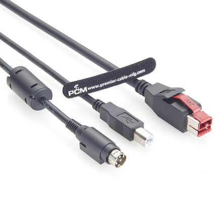 Powered USB Cable 24V to USB Type-B+ Hosiden Power Din 4 Pin