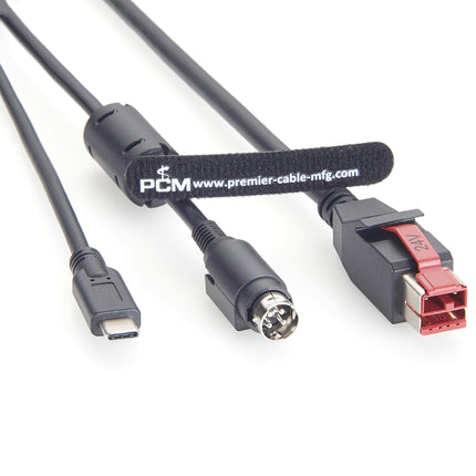 24V Powered USB Printer Cable to Hosiden 4 Pin + USB-C