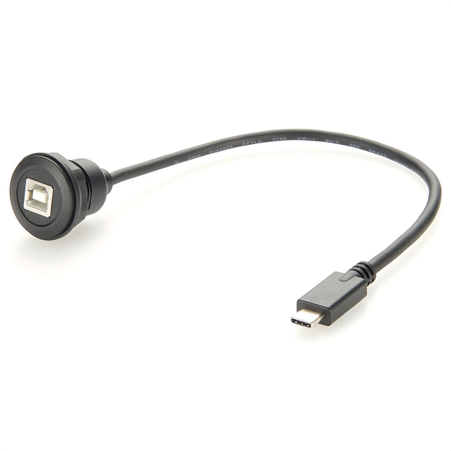 USB-B Socket to USB-C Plug Round Panel Mount Cable