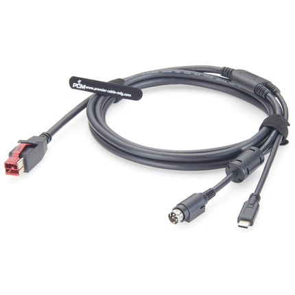 24V Powered USB Printer Cable to Hosiden 4 Pin + USB-C