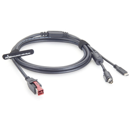 24V Powered USB Printer Cable to Hosiden 4 Pin + USB-C