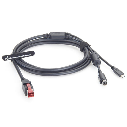 PoweredUSB Cable 24 V to Hosiden 3 Pin DIN + USB-C